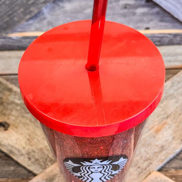 NEW Starbucks 2018 Holiday Red Glitter Grande Cold Cup & Straw, 16 fl oz - Picture 6 of 8